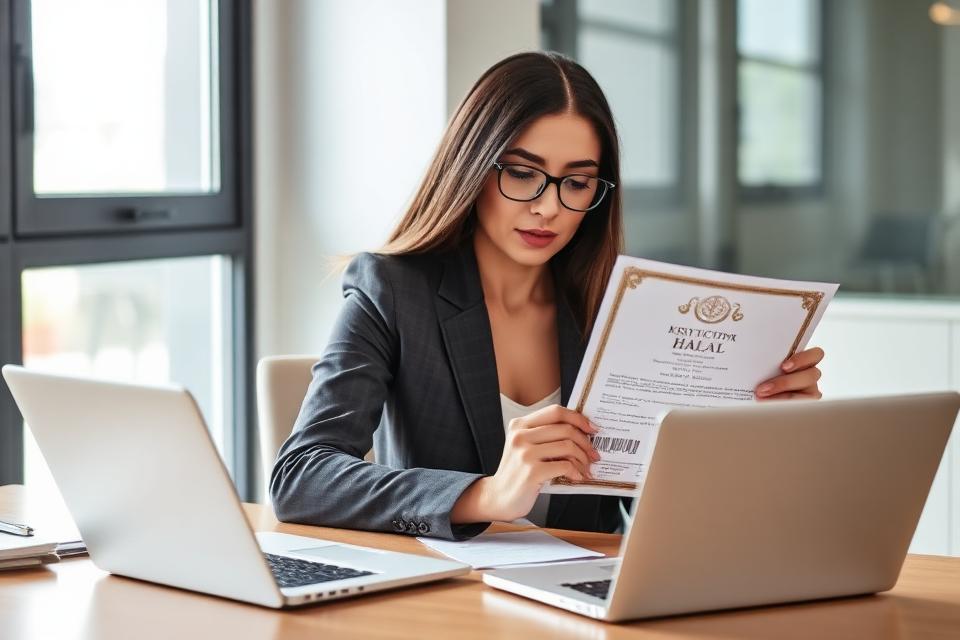 Professional reviewing a halal certification document